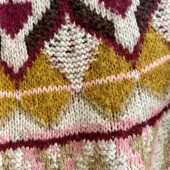 Sundance Nordic Fair Isle Sweater Cotton Wool Tan Baby Pink Crewneck Pullover XS - Picture 8 of 12